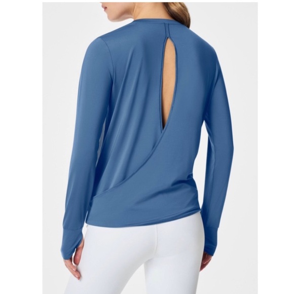 SPANX Soft Spot Wrap Back Indigo Haze Butter Long Sleeve T-Shirt Size M - Picture 16 of 16